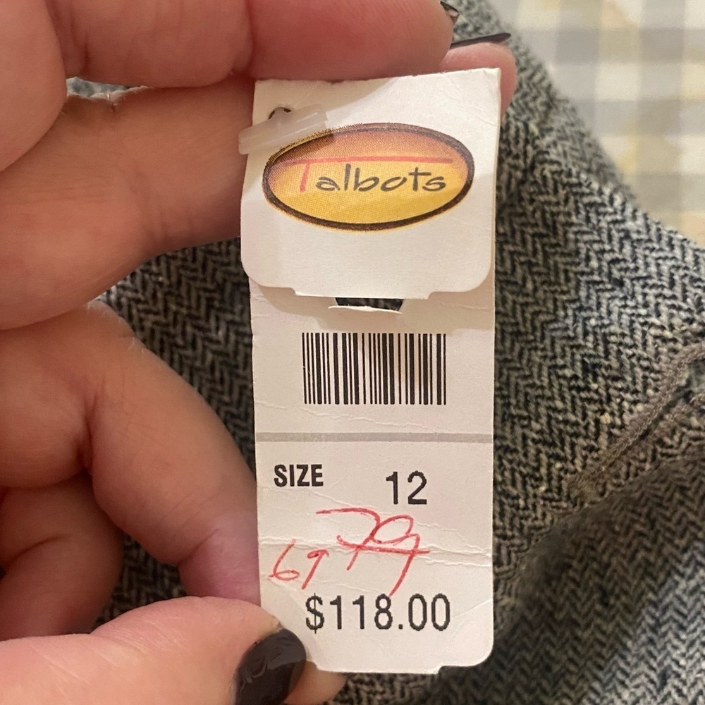 Talbots New Vintage Size 12 Herringbone Wide Leg Italian Wool Silk Dress Pants - Picture 7 of 7
